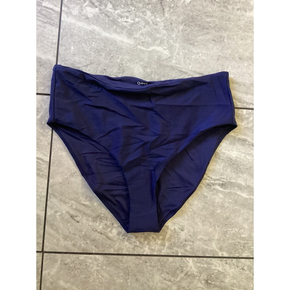 Quince Navy Blue High Waisted Bikini Bottoms Recycled Swim Size L ATG001